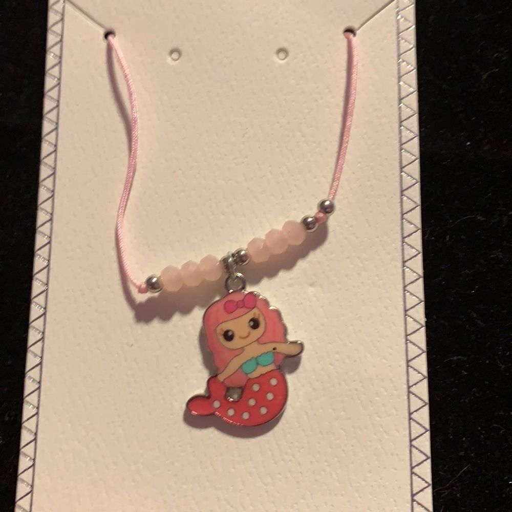 Pink & silverMermaid bead  slide necklace